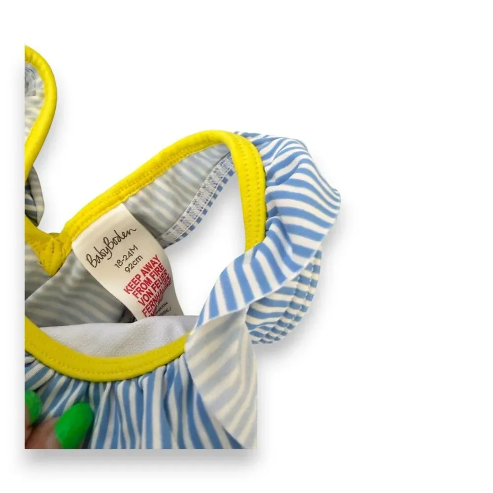 Baby Boden Elephant Striped Swim Suit Yellow Bow Back Detail 18-24 Months